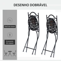 Outsunny Conjunto de 2 Cadeiras Dobráveis de Jardim Cadeiras com Mosaico Carga Máxima 120 kg 50x40x94,5 cm Preto(m-5)