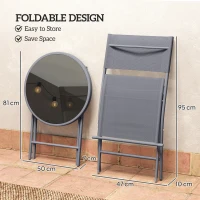 Outsunny 3 Pieces Outdoor Bistro Set, Glass Top Outdoor Table and 2 Folding Chairs with Protecting Feet, Grey(m-5)