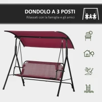 Outsunny Dondolo da Giardino 3 Posti in Acciaio con Tetto Parasole in Poliestere, 172x110x153 cm, Rosso e Nero(m-6)