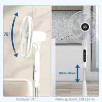 HOMCOM Ventoinha de Pé Ajustável em Altura com 7 Pás 28 Velocidades Oscilação de 75° Temporizador e Repelente de Mosquitos Branco(m-5)