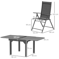 Outsunny Set Mobilier de Grădină din 7 Piese cu Masă Extensibilă și 6 Scaune Pliabile cu Cotiere, 180/90x90x75 cm, Gri(m-3)