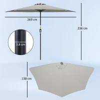 Outsunny Half Round Parasol Umbrella - Light Grey(m-3)