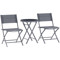 Outsunny 3 Pieces Outdoor Bistro Set, Glass Top Outdoor Table and 2 Folding Chairs with Protecting Feet, Grey
