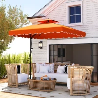 Outsunny 2.5m Cantilever Parasol with Easy Lever, Square Double Top Garden Parasol Umbrella with Ruffles and Cross Base, Overhanging Outdoor Sun Shades, Orange(m-2)