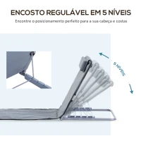 Outsunny Conjunto de 2 esteiras de praia com encosto reclinável em 5 níveis, bolsa de transporte e apoio de cabeça 48x134x33-43 cm cinza(m-5)