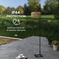 Outsunny Solar Staande Lamp Rattan Solarlampen met Lichtsensor Automatische Solarverlichting in Boho-Stijl IP44 Zwart+Geel(m-9)