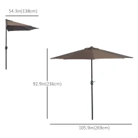 Outsunny 2.7m Balcony Half Parasol Garden Outdoor Umbrella 5 Steel Ribs - Brown(m-3)
