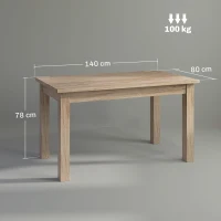 HOMCOM Mesa de Jantar Mesa Retangular para 6 Pessoas Mesa de Refeição para Cozinha Sala de Jantar 140x80x78 cm Madeira(m-3)