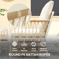 Outsunny 4 Piece Rattan Garden Furniture Set, 4 Seater Wicker Patio Conversation Set with 2 Armchairs, Loveseat, Glass Top Coffee Table and Cushions for Outdoor, Balcony, Khaki(m-5)