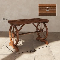 Outsunny Mesa de Jardim de Madeira 120x63x70 cm com Pernas em Forma de Roda Orifício para Chapéu de Sol Madeira Carbonizada(m-3)