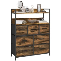 HOMCOM Cómoda com 7 Gavetas Dobráveis Prateleiras Abertas e Estrutura de Aço Cómoda Estreito 79x29x101 cm Castanho Rústico(m-10)