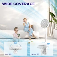 HOMCOM Pedestal Fan with Oscillating, Tilt, Adjustable Height, White(m-6)