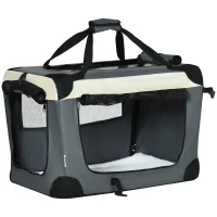 PawHut Transportadora para Cães e Gatos Bolsa de Transporte Animais de Estimação Dobrável com Almofada Suave 60x41x41cm Cinzento(m-1)