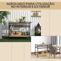 Outsunny Carrinho Multifuncional com Rodas de Madeira Bancada em Ripas 2 Prateleiras 3 Ganchos 107x65x80 cm Madeira(m-7)