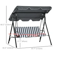 Outsunny 3 Seater Garden Swing Chair, Outdoor Swing Chair with Adjustable Canopy, Mental Frame & Cushions, Grey(m-3)