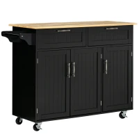 HOMCOM Cărucior de Bucătărie Multifuncțional cu 2 Sertare, Dulap cu 3 Uși și 4 Roți, 121x46x91 cm, Negru(m-11)