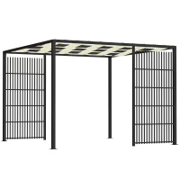 Outsunny Pergola per Esterno 3x3 m con Copertura Ondulata e Pannelli Laterali, in Metallo e Poliestere Nero(m-10)