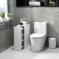 HOMCOM Mobiletto Bagno Salvaspazio a 3 Livelli con Binari Scorrevoli, in Legno, 47x25x66.5 cm, Bianco(m-2)