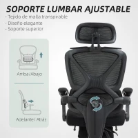 HOMCOM Silla de Escritorio de Malla Reclinable con Reposacabezas Soporte Lumbar Reposapiés y Altura Regulable Carga 135kg Negro(m-5)