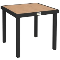 Masa de gradina Outsunny pentru 4 Persoane din Aluminiu, Masa de Exterior din Plastic pentru Terasa si Balcon, Negru si Culoare Lemn(m-11)
