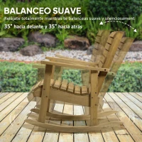 Outsunny Silla Mecedora de Madera con Respaldo Alto Reposabrazos y Balanceo Suave para Jardín Terraza 86x64x85 cm Marrón Claro(m-5)