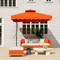 Outsunny 2.5m Cantilever Parasol with Easy Lever, Square Double Top Garden Parasol Umbrella with Ruffles and Cross Base, Overhanging Outdoor Sun Shades, Orange(m-7)