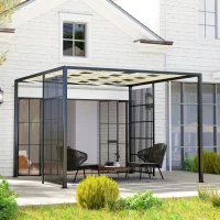 Outsunny Pergola per Esterno 3x3 m con Copertura Ondulata e Pannelli Laterali, in Metallo e Poliestere Nero(m-9)