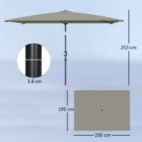 Outsunny 3x2m Patio Parasol Garden Umbrellas Canopy with Aluminium Tilt Crank Rectangular Sun Shade Steel, Light Grey(m-3)