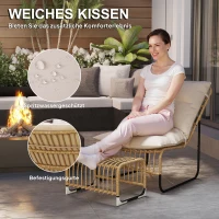 Outsunny Rattanowy Fotel Relaksacyjny z Podnóżkiem Odporny na UV, z Poduszką, 65 x 93 x 80 cm, Kolor Drewna Naturalnego(m-6)