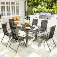 Outsunny Set de Grădină din 7 Piese cu Masă Extensibilă și 6 Scaune Pliabile cu Brațe, 90/180x90x75 cm, Gri și Negru(m-2)