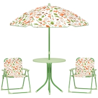 AIYAPLAY Set de Mobilier de Grădină din 4 Piese cu Masă, Scaune și Umbrelă de Soare Reglabilă, 50xΦ49,5 cm, Verde