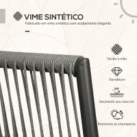Outsunny Conjunto de Móveis de Jardim de Vime 3 Peças Incluí 1 Mesa de Centro e 2 Poltronas com Almofadas Acolchoadas Cinzento(m-4)