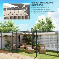 Outsunny 3 x 3 m Tuin-Pergola met Inklapbaar Dak, Paviljoen, Baldakijn voor Schaduw, UPF30+, Beige(m-4)