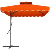 Outsunny 2.5m Cantilever Parasol with Easy Lever, Square Double Top Garden Parasol Umbrella with Ruffles and Cross Base, Overhanging Outdoor Sun Shades, Orange(m-1)