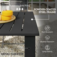 Outsunny Garden Table with Parasol Hole for 6 Person, Rectangle Outdoor Dining Table with Slatted Metal Tabletop, Steel Frame for Patio, Balcony, 150 x 90 x 73 cm, Black(m-7)