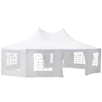 Outsunny 10 Sides Decagonal Garden Gazebo Marquee Party Tent Wedding Canopy Outdoor Heavy Duty Metal Frame (8.9m x 6.5m) - White(m-1)