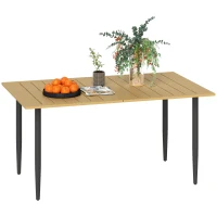 Outsunny Garden Dining Table, 150 x 90 cm Rectangle Outdoor Table with 5 cm Parasol Hole, Slatted Tabletop and Steel Frame for Patio Balcony, (Table Only) Brown(m-10)