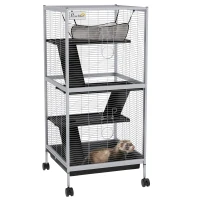 PawHut Small Animal Cage Pet Play House with Wheels Platforms Light Grey(m-10)