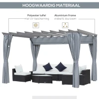 Outsunny pergolapaviljoen met verstelbaar stoffen dak weerbestendig waterafstotend zonwering polyester staalgrijs 3,6 x 3 x 2,43 m(m-4)