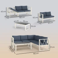 Outsunny Conjunto de Jardim de 4 Peças em Forma de L com 2 Sofás Sofá de Canto com Assento Ajustável e Mesa de Centro Bege e Cinza(m-3)