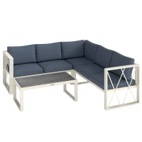 Outsunny Conjunto de Jardim de 4 Peças em Forma de L com 2 Sofás Sofá de Canto com Assento Ajustável e Mesa de Centro Bege e Cinza(m-1)