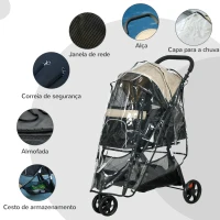 PawHut Carrinho para Cães Dobrável para Cães Pequenos com Cesta de Armazenamento Janela de Malha Capa para Chuva 80,5x51,5x100 cm Caqui(m-7)