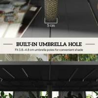 Outsunny Garden Table with Parasol Hole for 6 Person, Rectangle Outdoor Dining Table with Slatted Metal Tabletop, Steel Frame for Patio, Balcony, 150 x 90 x 73 cm, Black(m-5)