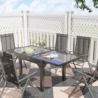 Outsunny Set Mobilier de Grădină din 7 Piese cu Masă Extensibilă și 6 Scaune Pliabile cu Cotiere, 180/90x90x75 cm, Gri(m-9)