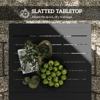 Outsunny Garden Table with Parasol Hole for 6 Person, Rectangle Outdoor Dining Table with Slatted Metal Tabletop, Steel Frame for Patio, Balcony, 150 x 90 x 73 cm, Black(m-6)