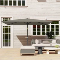 Outsunny 3x2m Patio Parasol Garden Umbrellas Canopy with Aluminium Tilt Crank Rectangular Sun Shade Steel, Light Grey(m-8)