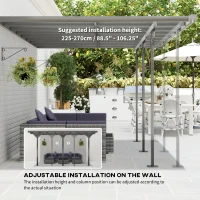 Outsunny Pergola aluminiowa 4,35 x 3,02 m altana ogrodowa zadaszenie namiot 225-270 cm regulowana wysokość ochrona przed słońcem zadaszenie tarasu pawilon przyścienny aluminium kolor szary(m-4)