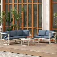 Outsunny Conjunto de Jardim de 4 Peças em Forma de L com 2 Sofás Sofá de Canto com Assento Ajustável e Mesa de Centro Bege e Cinza(m-2)