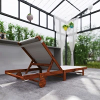 Outsunny Espreguiçadeira Reclinável de Madeira com Rodas com Encosto Ajustável em 4 Níveis 200x84x101 cm Branco e Madeira(m-8)