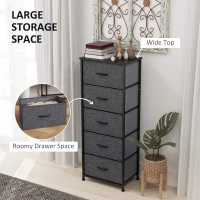 HOMCOM Fabric Chest of Drawers, Industrial Bedroom Dresser with 5 Fabric Drawers, Steel Frame and Wooden Top for Nursery, Living Room, Hallway, Dark Grey(m-4)